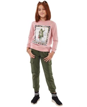 Σετ φούτερ μπλούζα DON'T CARE και παντελόνι ΕΒΙΤΑ 215123 ροζ πούδρας